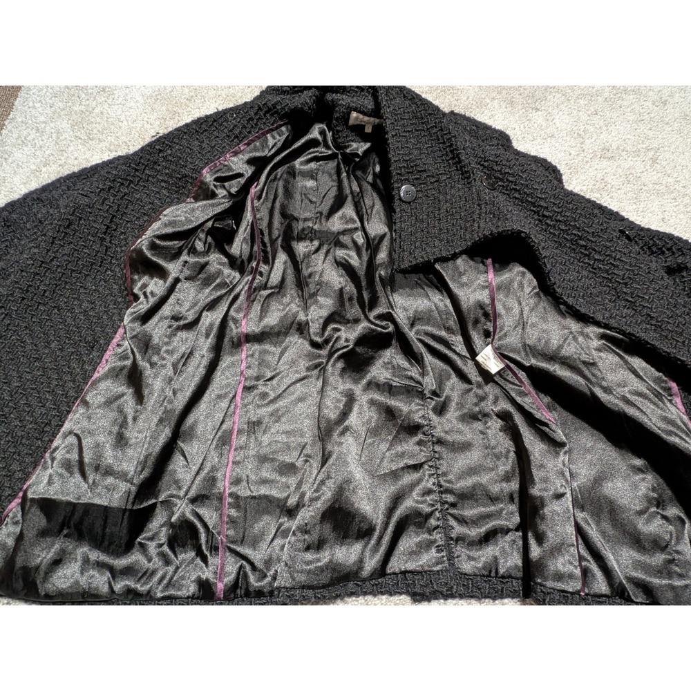 Calvin Klein Womens S Black Thick Boucle Double Button Up Wool Blend Coat - Picture 7 of 10